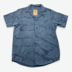 OAS After Swim Terry Cotton Shirt Mens Large Blue Short Sleeve Wavy Beach Resort